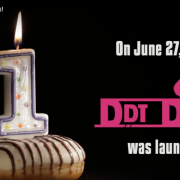 Donut with a number one birthday candle. "On June 27, 2018 DDT Divas was launched."