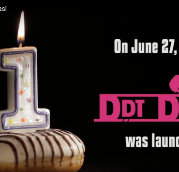Donut with a number one birthday candle. "On June 27, 2018 DDT Divas was launched."