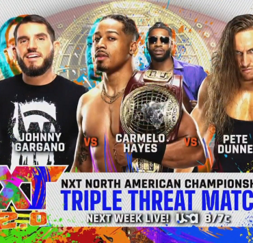 Hayes vs Gargano vs Dunne main event graphic